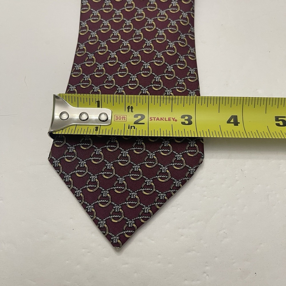 Hermes Men's Tie Rope Rings Burgundy Gray 100% Silk 784 MA 3" x 55" France - Picture 2 of 4